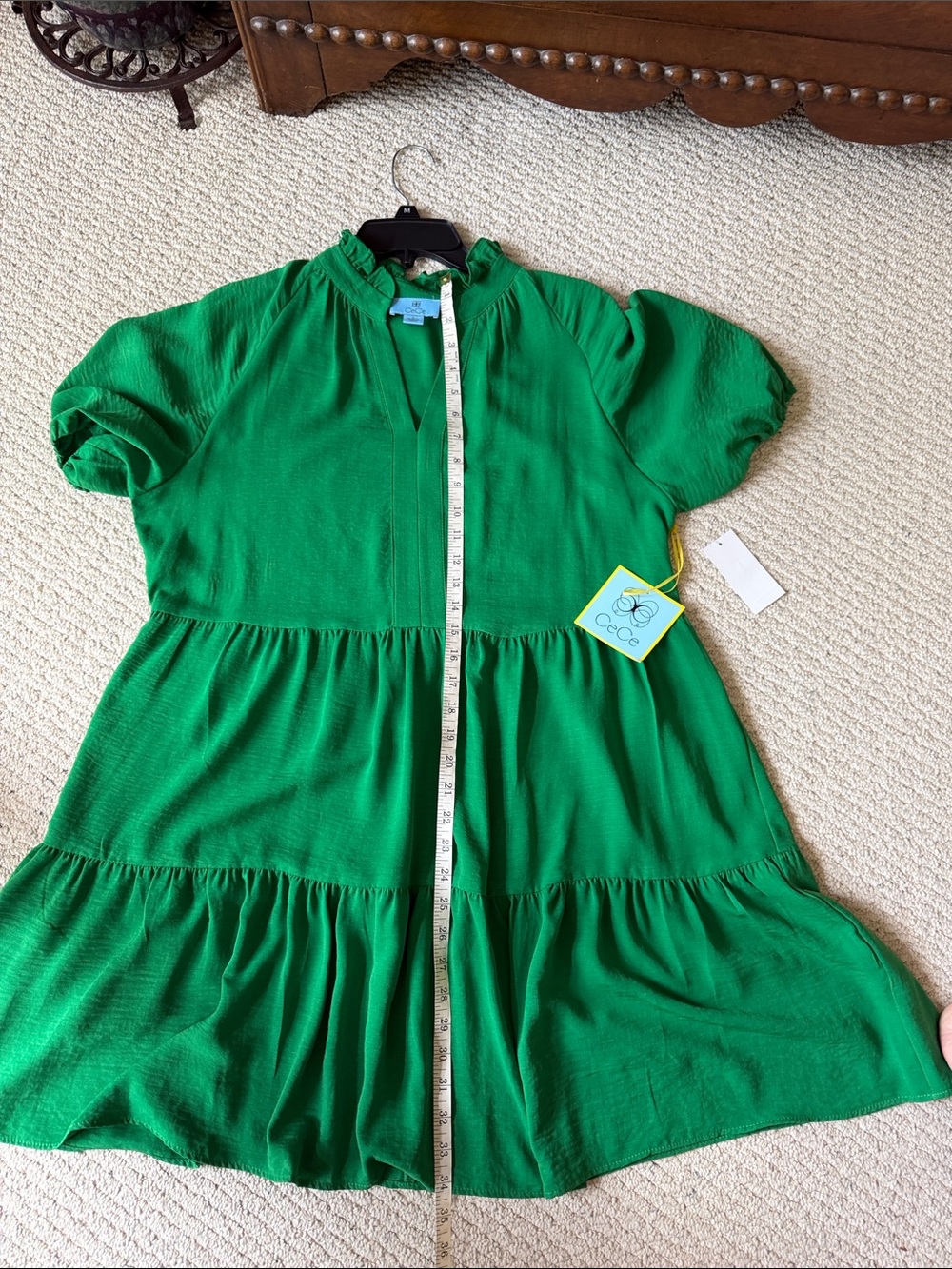 CeCe Summer Lush Green Tiered Ruffle-Neck Cap Sleeve Midi Dress - Picture 10 of 10